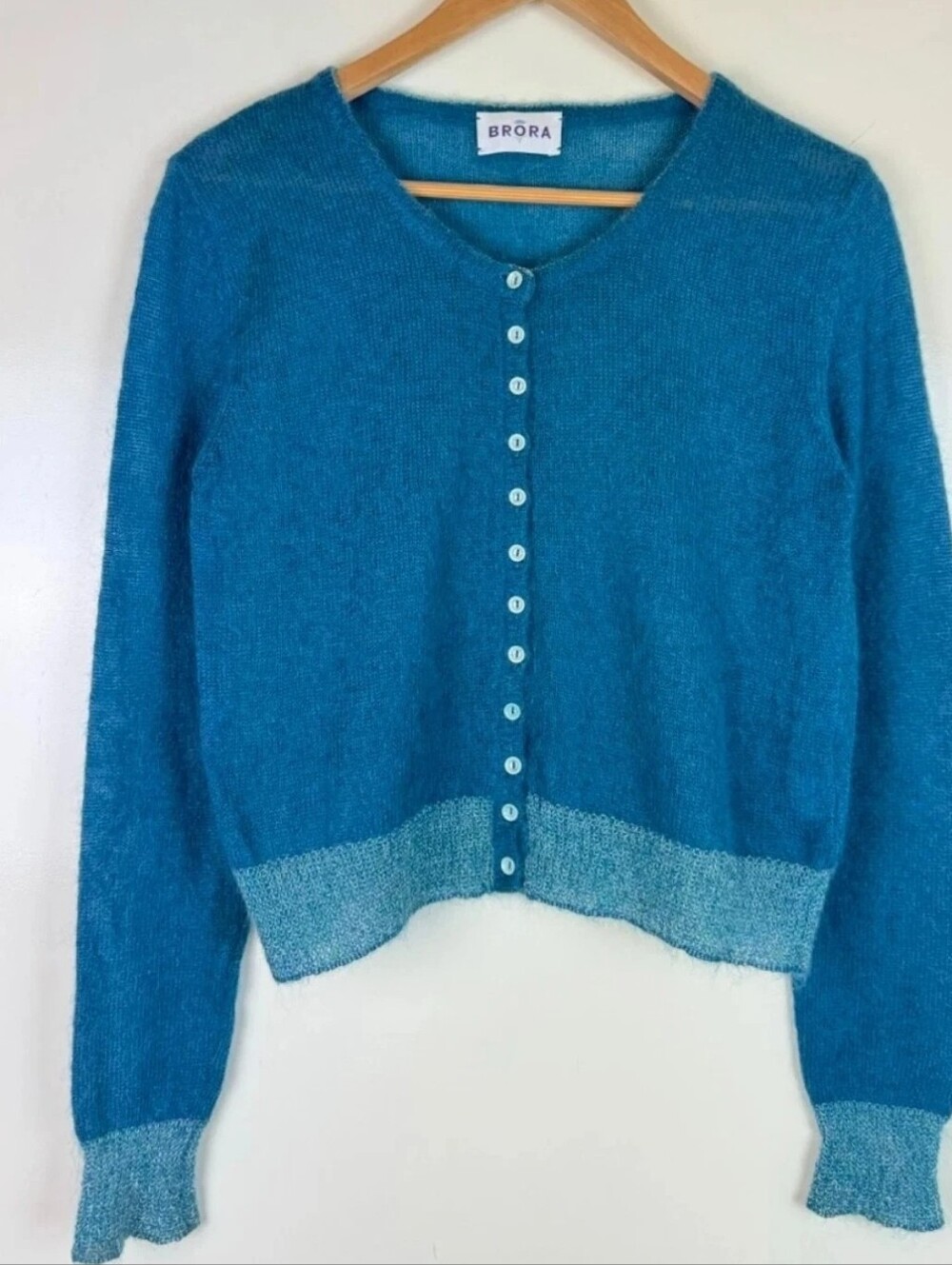 Brora BeautifulTeal Blue Mohair Blend Sweater Excellent Con. Size 12 (New $275